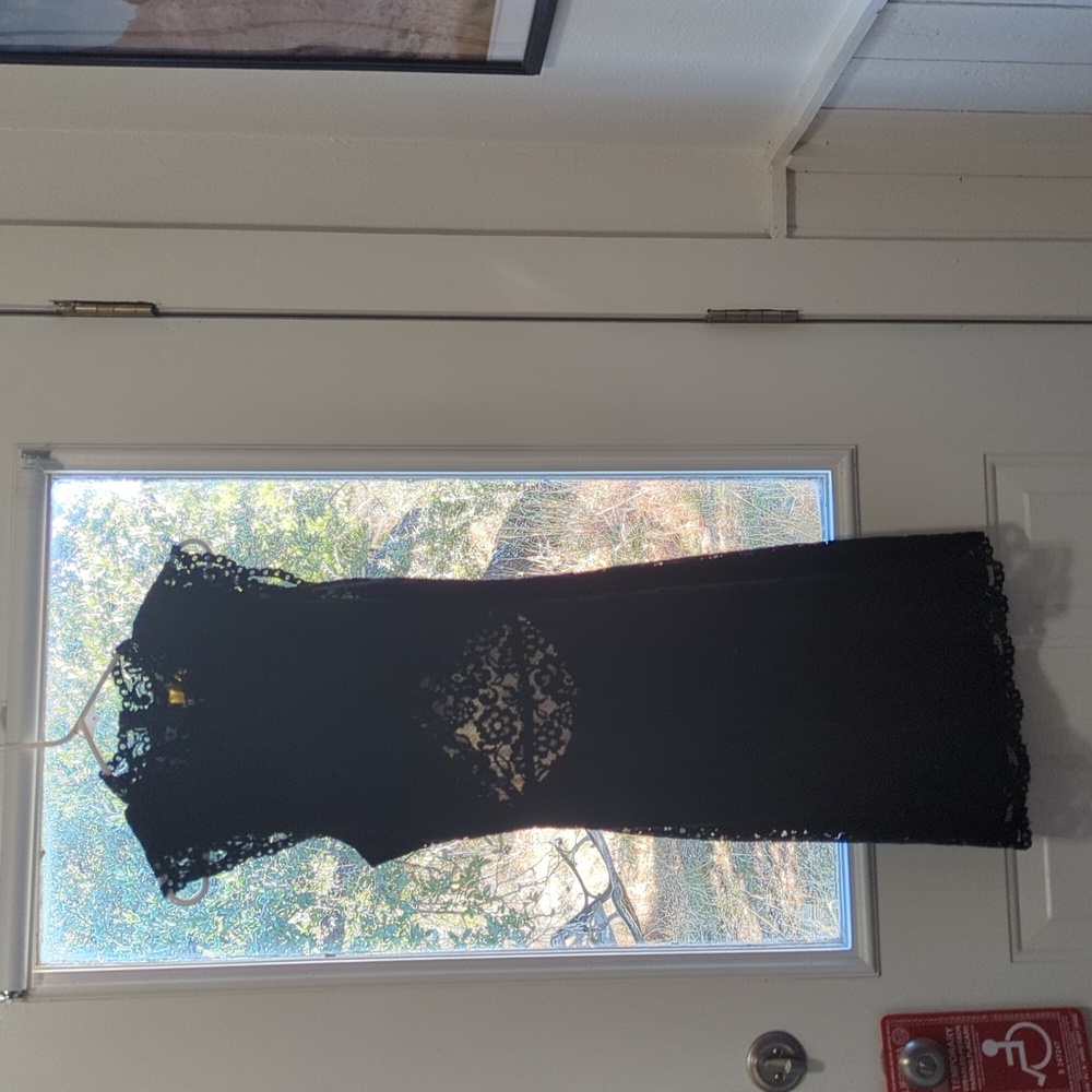 Lace dress, funnel neck, open back